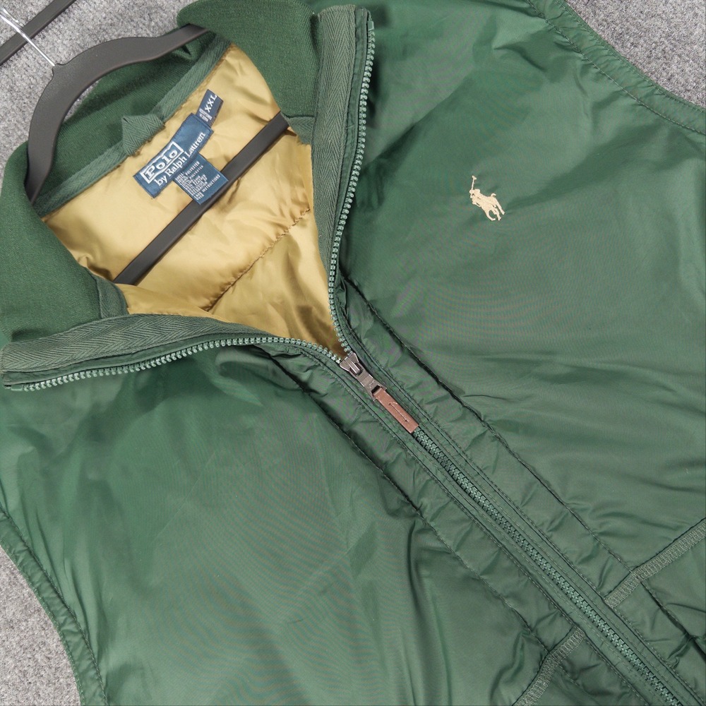 Polo Ralph Lauren Mens XXL Green Down Puffer Vest Full Zip Pony Logo Mock Neck